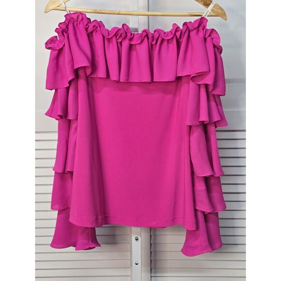 Joseph Ribkoff Cold Shoulder Top Style 212240US Size 10 Fuchsia Pink Long Sleeve - Picture 2 of 5